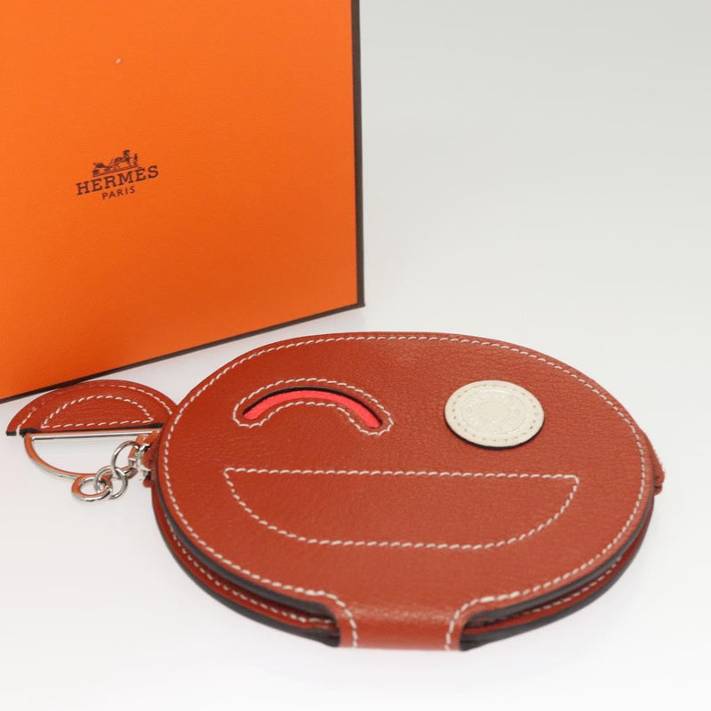HERMES In The Loop Wink Coin Purse Leather Brown Auth KD249M