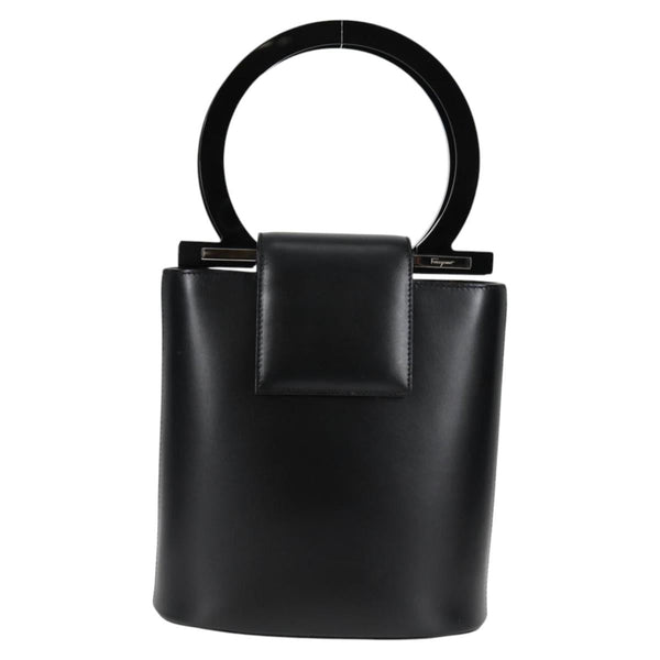 Salvatore Ferragamo Gancini Hand Bag Leather Plastic Black Silver Auth KD292AM