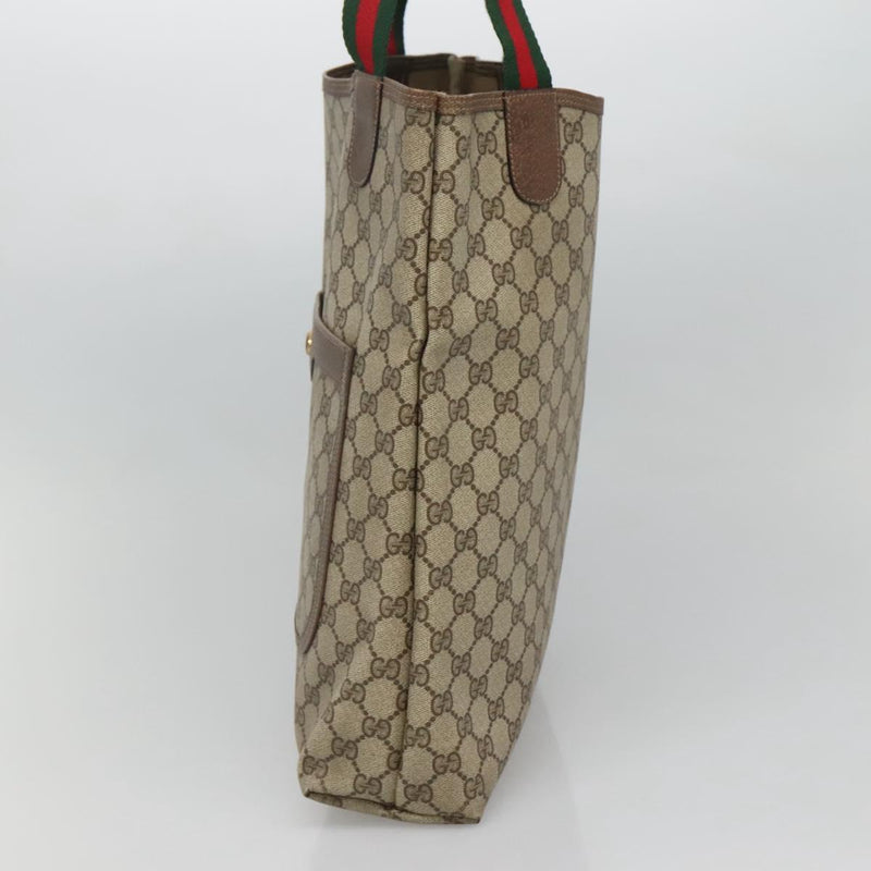 GUCCI GG Supreme Web Sherry Line Tote Bag PVC Leather Beige 39.02.003 Auth kk456