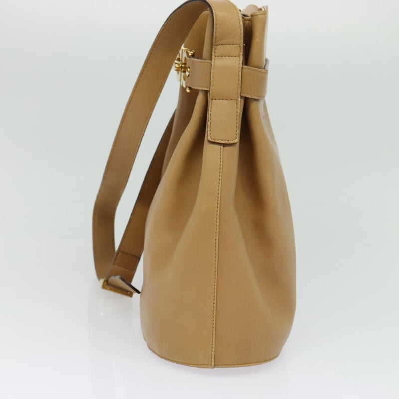 Salvatore Ferragamo Shoulder Bag Leather Beige Gold Auth kk464