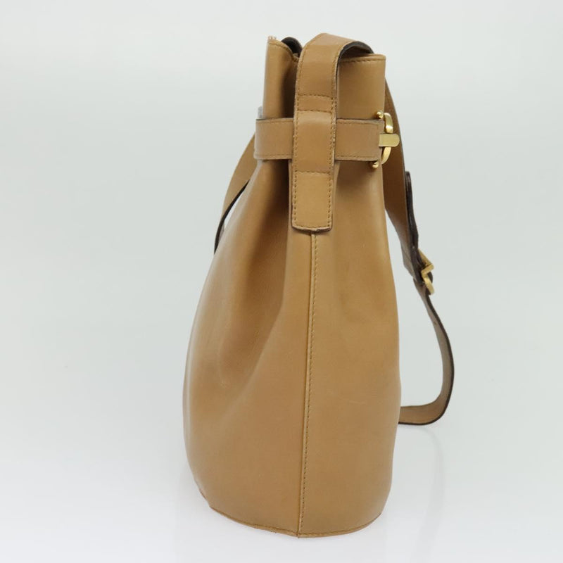 Salvatore Ferragamo Shoulder Bag Leather Beige Gold Auth kk464