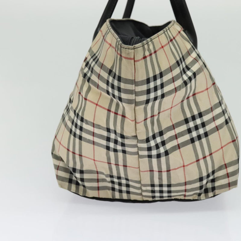 BURBERRY Nova Check Blue Label Tote Bag Nylon Beige Silver Auth kk468