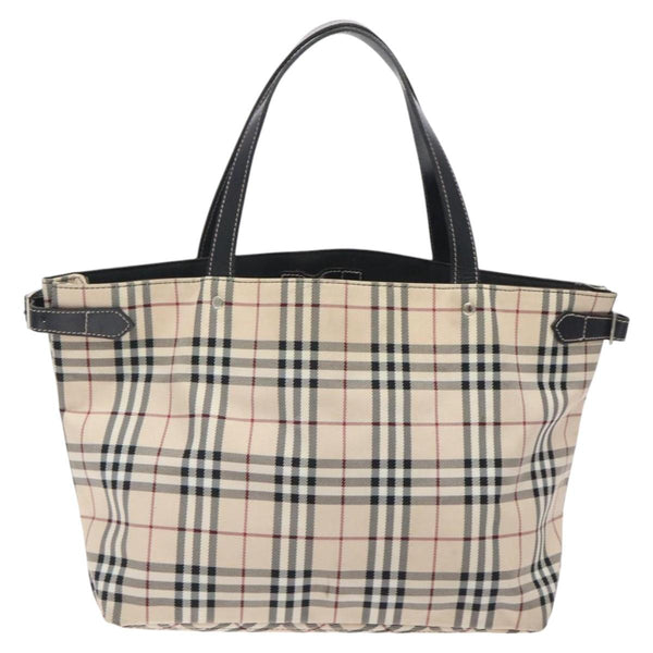 BURBERRY Nova Check Blue Label Tote Bag Nylon Beige Silver Auth kk473