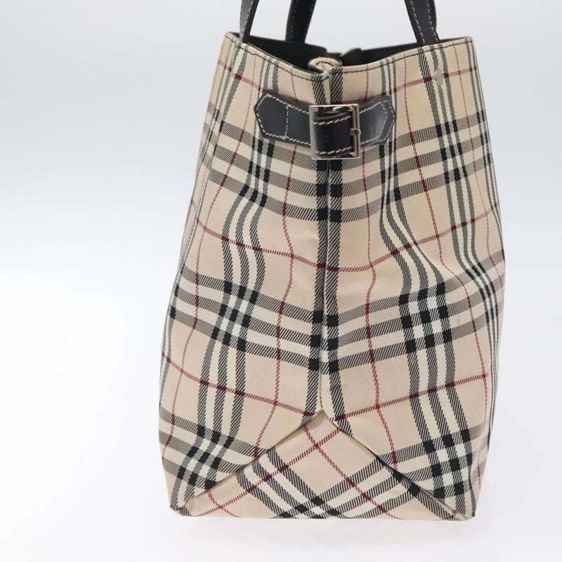 BURBERRY Nova Check Blue Label Tote Bag Nylon Beige Silver Auth kk473
