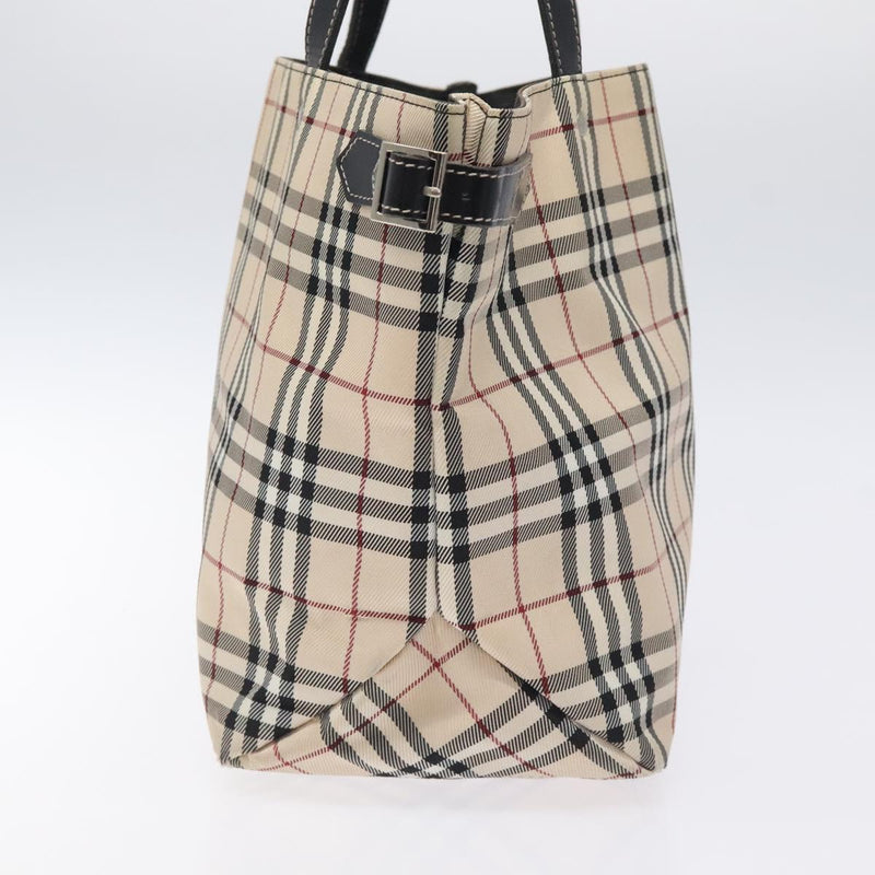 BURBERRY Nova Check Blue Label Tote Bag Nylon Beige Silver Auth kk473
