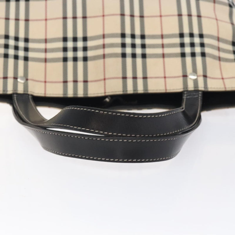 BURBERRY Nova Check Blue Label Tote Bag Nylon Beige Silver Auth kk473