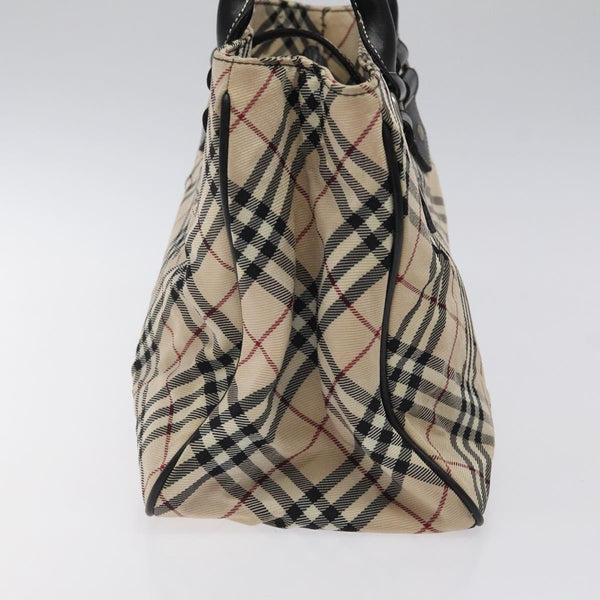BURBERRY Nova Check Blue Label Hand Bag Nylon Beige Silver Auth kk474