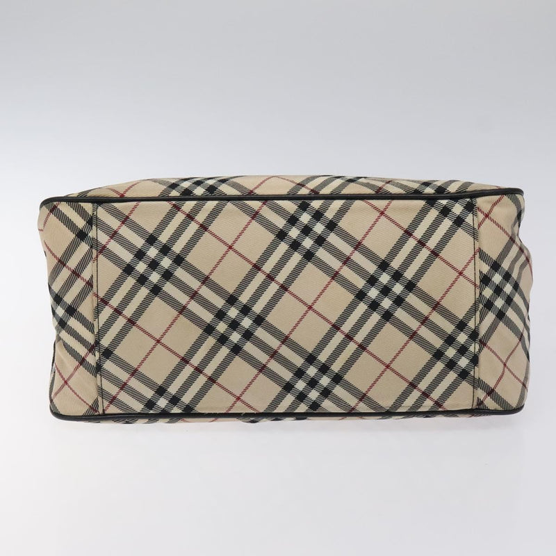 BURBERRY Nova Check Blue Label Hand Bag Nylon Beige Silver Auth kk474