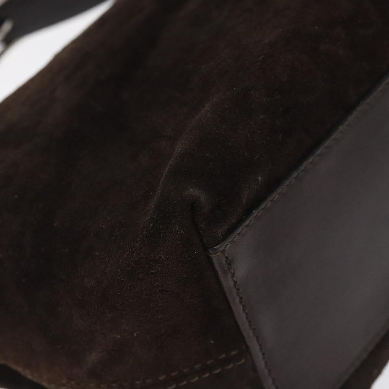 CELINE C Macadam Canvas Shoulder Bag Suede Dark Brown Silver Auth kk479