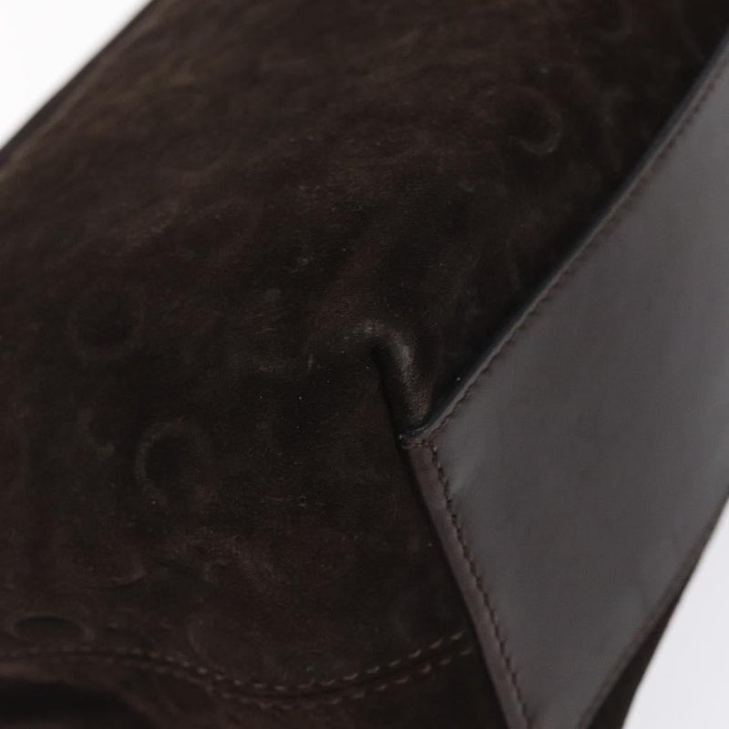CELINE C Macadam Canvas Shoulder Bag Suede Dark Brown Silver Auth kk479