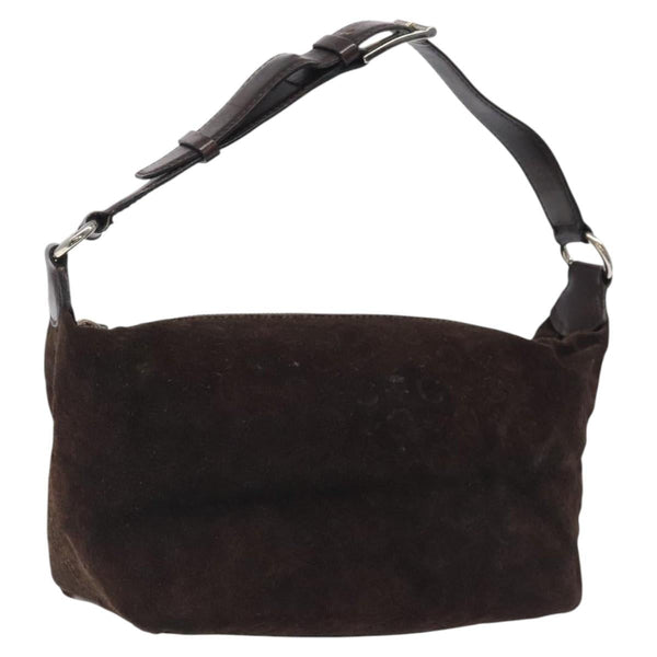 CELINE C Macadam Canvas Shoulder Bag Suede Dark Brown Silver Auth kk479