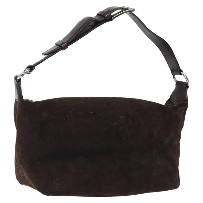 CELINE C Macadam Canvas Shoulder Bag Suede Dark Brown Silver Auth kk479