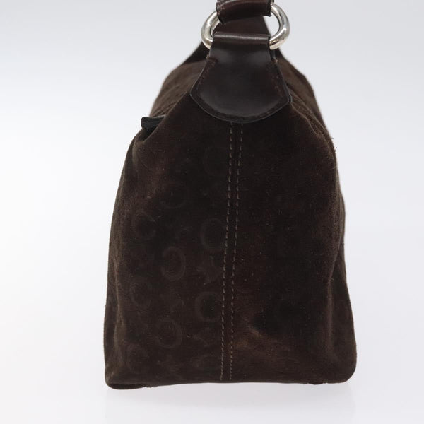 CELINE C Macadam Canvas Shoulder Bag Suede Dark Brown Silver Auth kk479