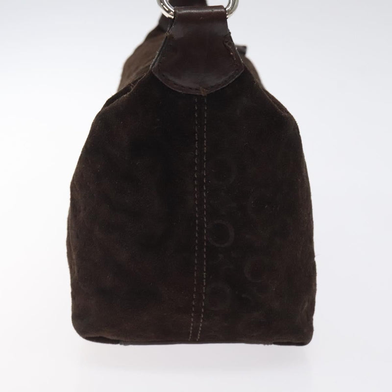 CELINE C Macadam Canvas Shoulder Bag Suede Dark Brown Silver Auth kk479