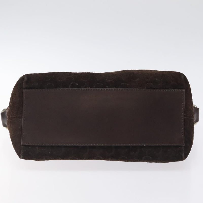 CELINE C Macadam Canvas Shoulder Bag Suede Dark Brown Silver Auth kk479