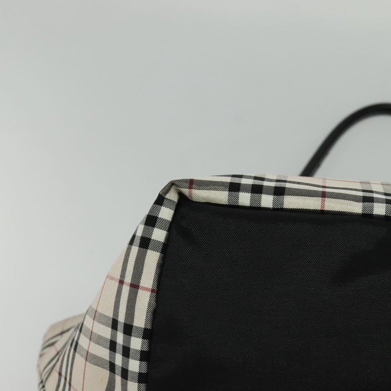 BURBERRY Nova Check Blue Label Tote Bag Nylon Beige Silver Auth kk483