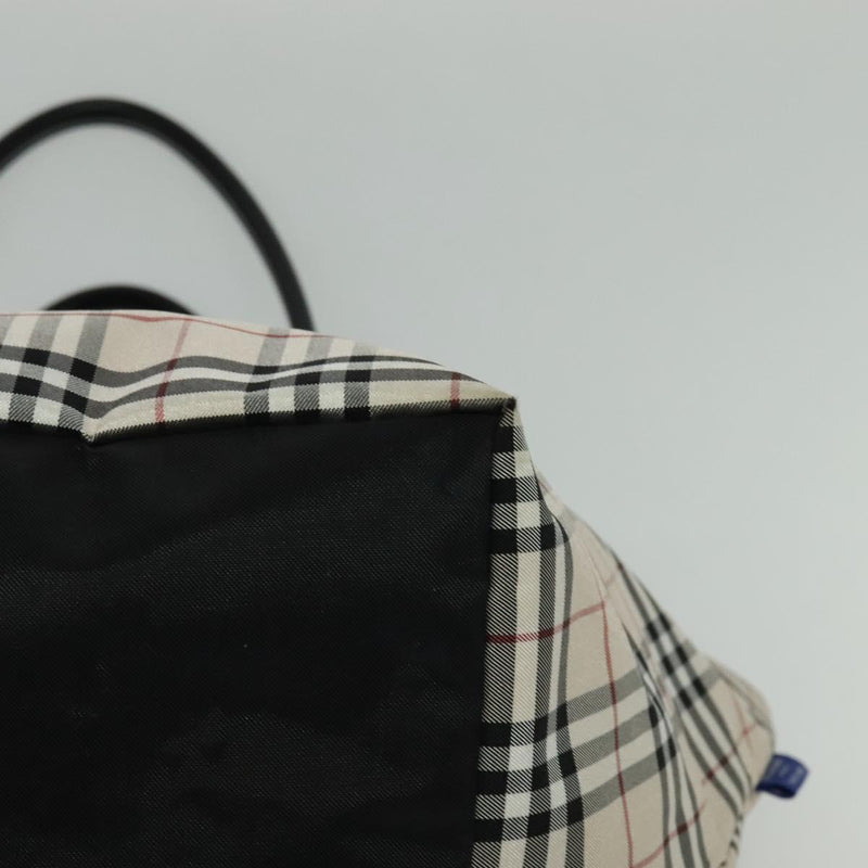 BURBERRY Nova Check Blue Label Tote Bag Nylon Beige Silver Auth kk483