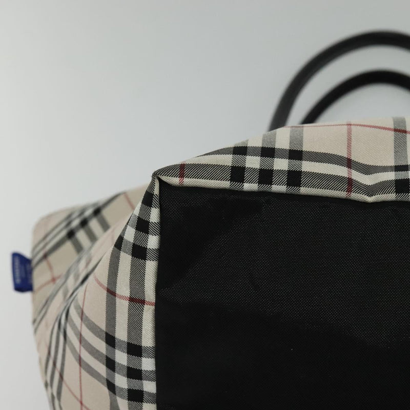 BURBERRY Nova Check Blue Label Tote Bag Nylon Beige Silver Auth kk483