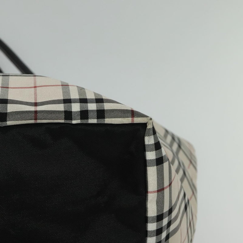 BURBERRY Nova Check Blue Label Tote Bag Nylon Beige Silver Auth kk483