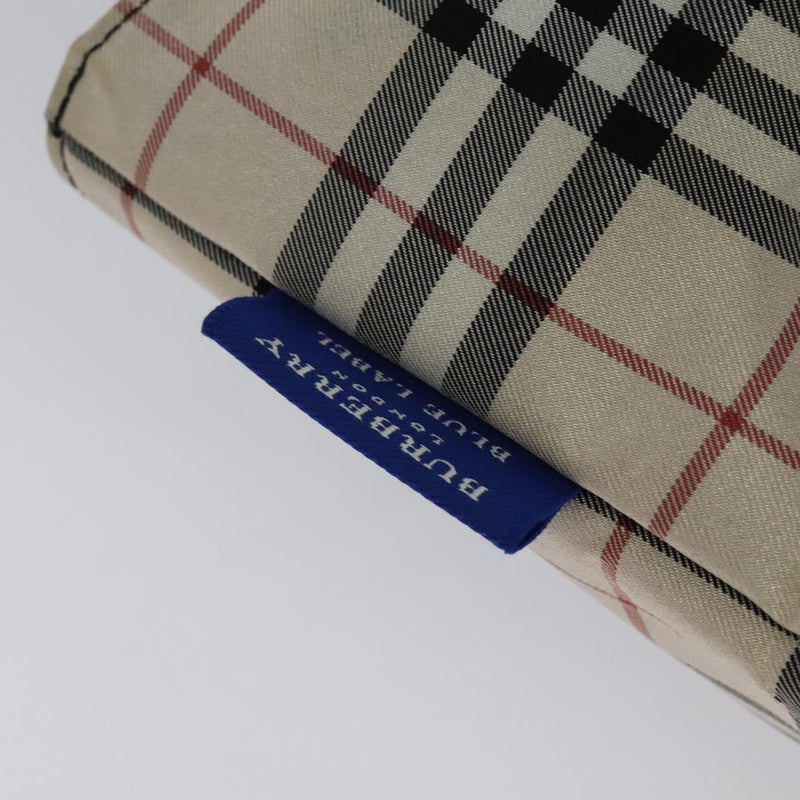 BURBERRY Nova Check Blue Label Tote Bag Nylon Beige Silver Auth kk483