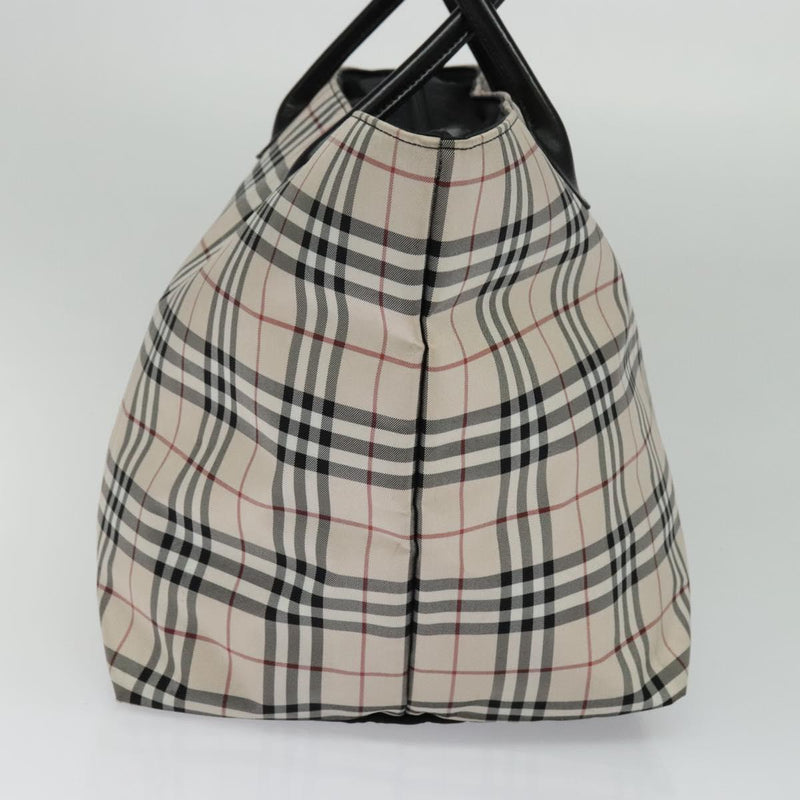 BURBERRY Nova Check Blue Label Tote Bag Nylon Beige Silver Auth kk483