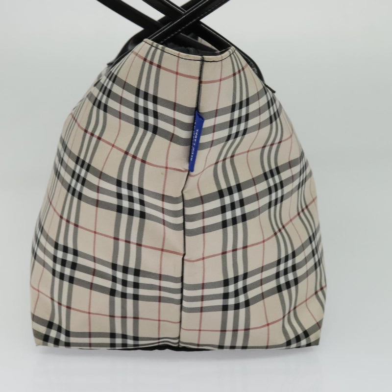 BURBERRY Nova Check Blue Label Tote Bag Nylon Beige Silver Auth kk483