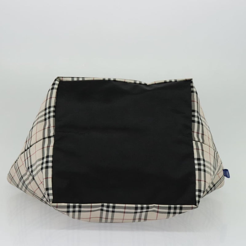 BURBERRY Nova Check Blue Label Tote Bag Nylon Beige Silver Auth kk483
