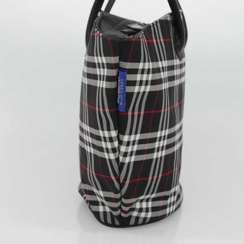 Burberrys Nova Check Blue Label Tote Bag Nylon Black Silver Auth kk486