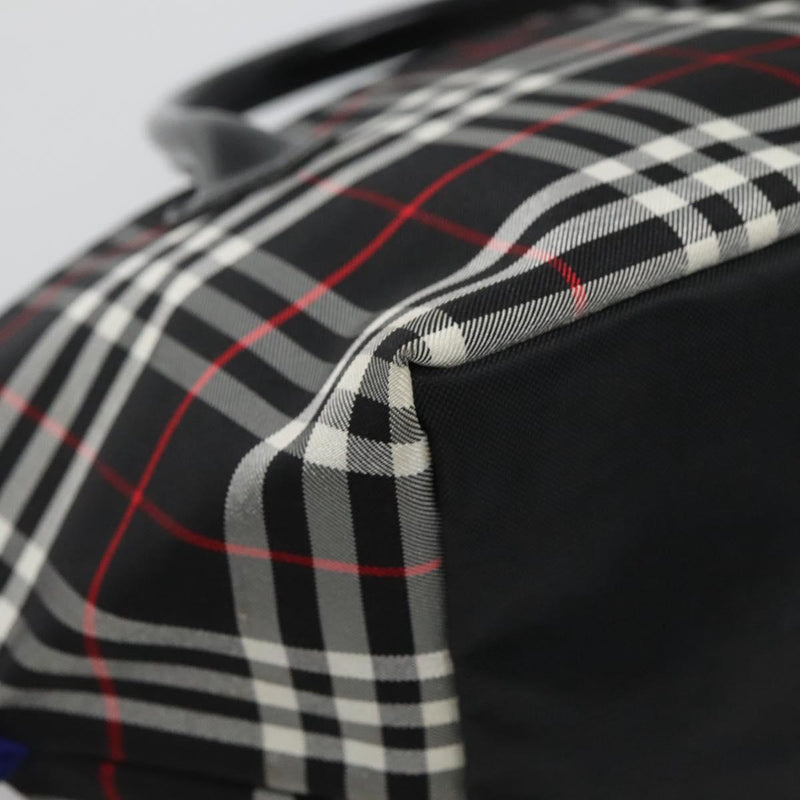 Burberrys Nova Check Blue Label Hand Bag Nylon Black Silver Auth kk489