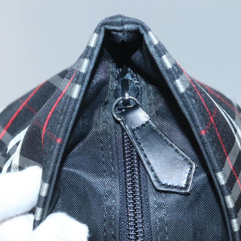 Burberrys Nova Check Blue Label Hand Bag Nylon Black Silver Auth kk489
