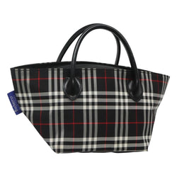 Burberrys Nova Check Blue Label Hand Bag Nylon Black Silver Auth kk489