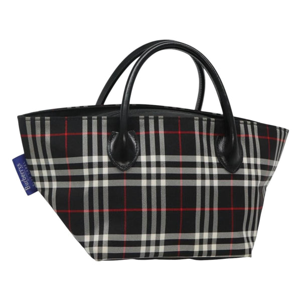 Burberrys Nova Check Blue Label Hand Bag Nylon Black Silver Auth kk489