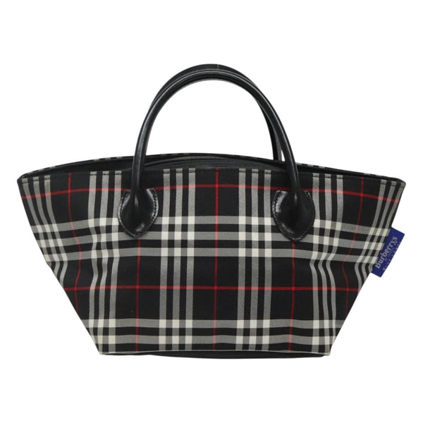 Burberrys Nova Check Blue Label Hand Bag Nylon Black Silver Auth kk489