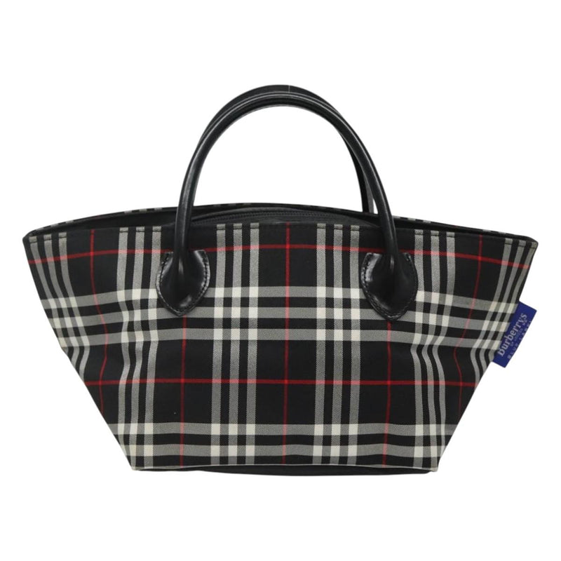 Burberrys Nova Check Blue Label Hand Bag Nylon Black Silver Auth kk489