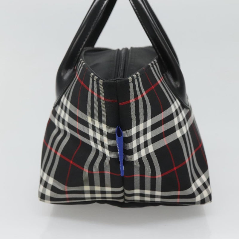 Burberrys Nova Check Blue Label Hand Bag Nylon Black Silver Auth kk489