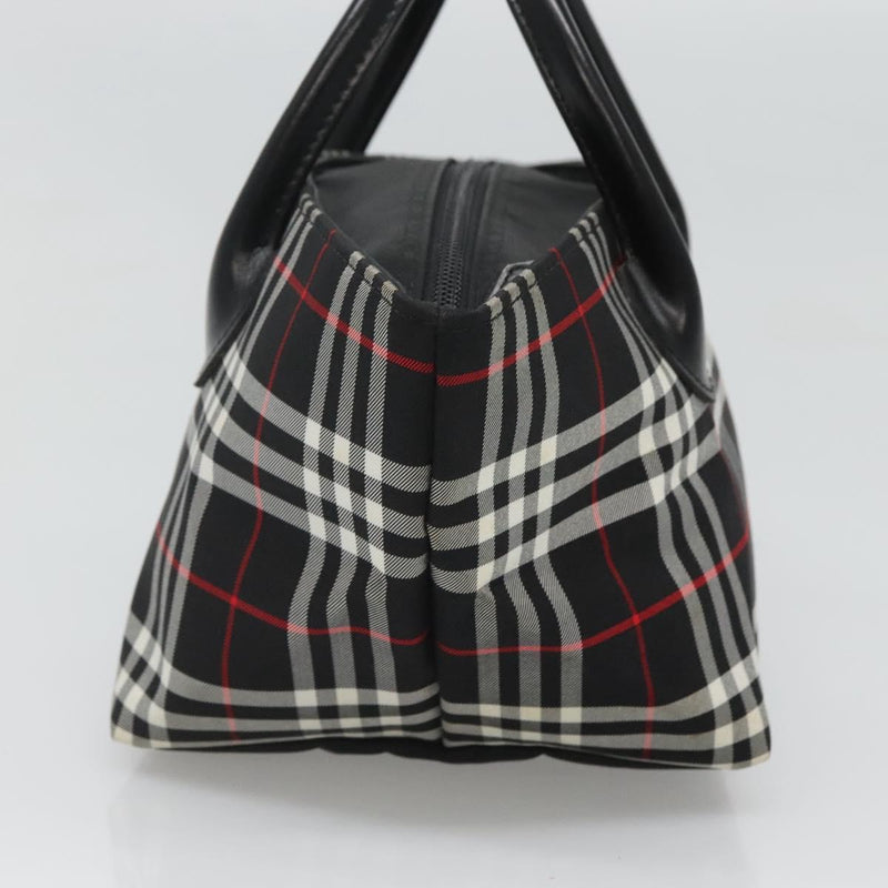 Burberrys Nova Check Blue Label Hand Bag Nylon Black Silver Auth kk489