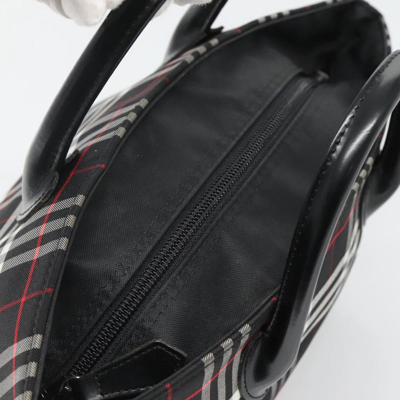Burberrys Nova Check Blue Label Hand Bag Nylon Black Silver Auth kk489