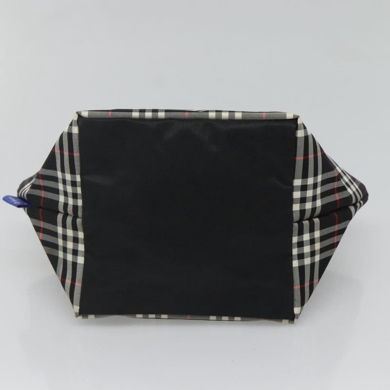 Burberrys Nova Check Blue Label Hand Bag Nylon Black Silver Auth kk489