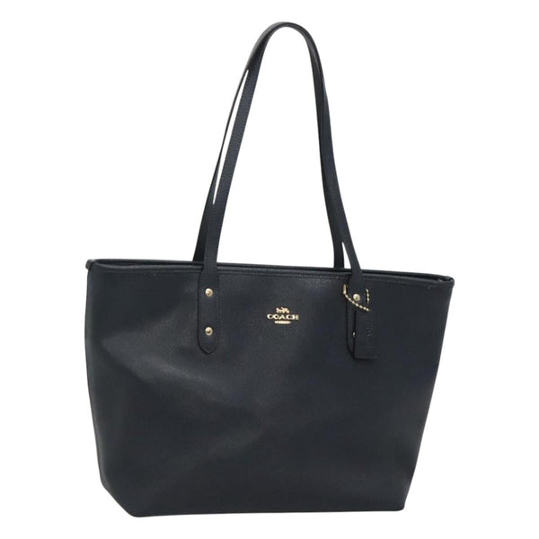Coach Tote Bag Leather Navy Auth kk490