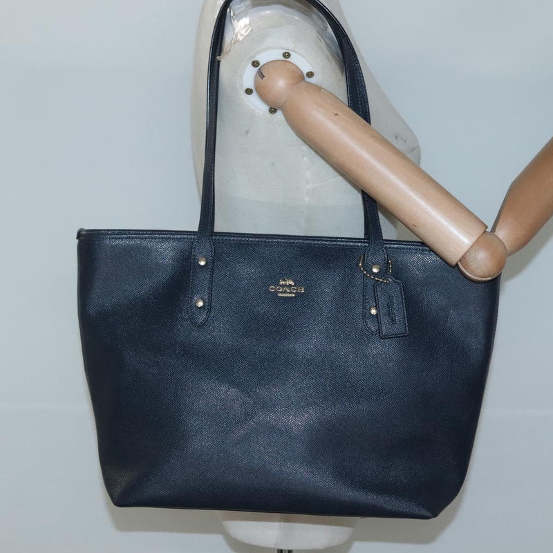Coach Tote Bag Leather Navy Auth kk490
