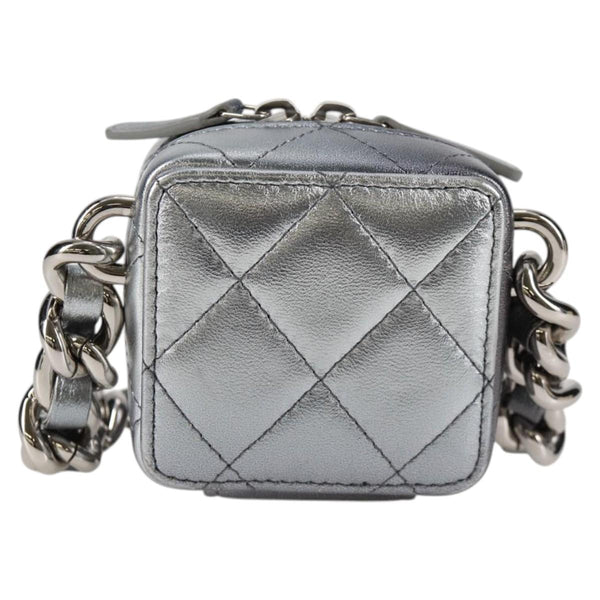 CHANEL Matelasse Chain Shoulder Bag Lamb Skin Silver CC Auth MX038AM