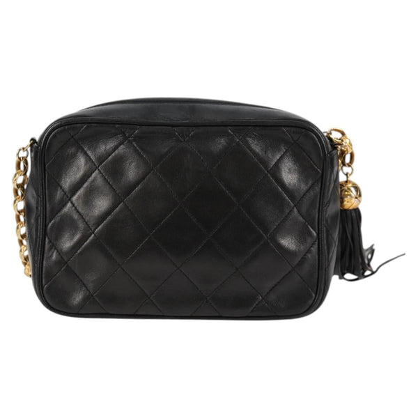 CHANEL Matelasse Chain Shoulder Bag Lamb Skin Black Gold CC Auth PP417
