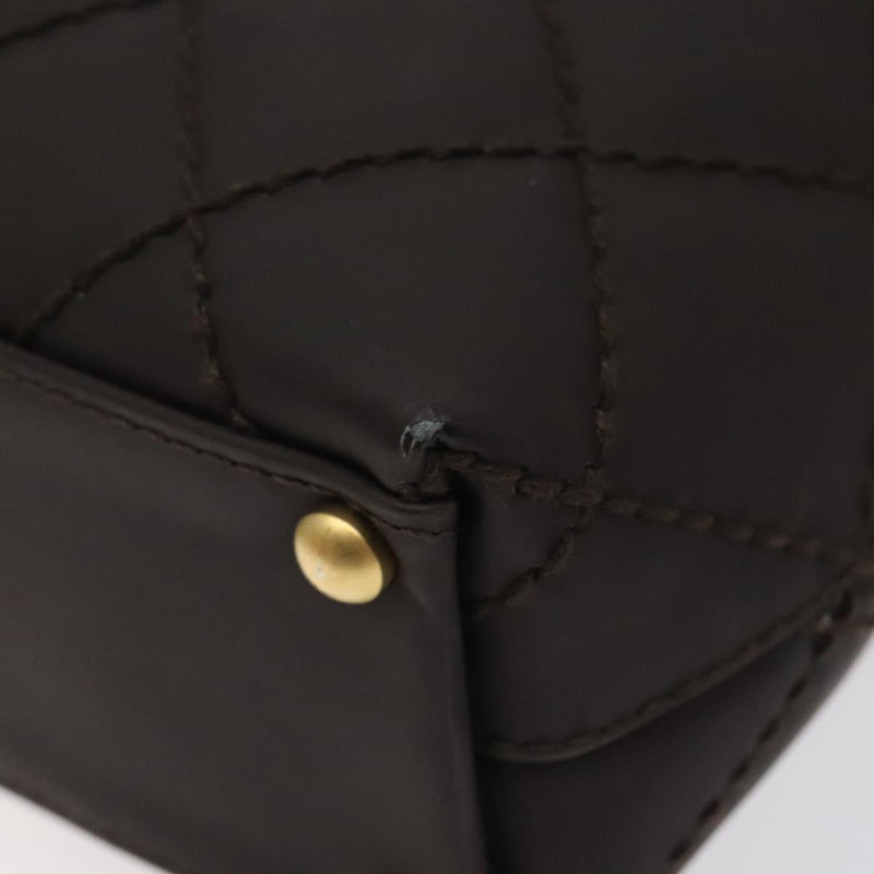 CHANEL Matelasse COCO Mark Tote Bag Leather Dark Brown CC Auth PP439