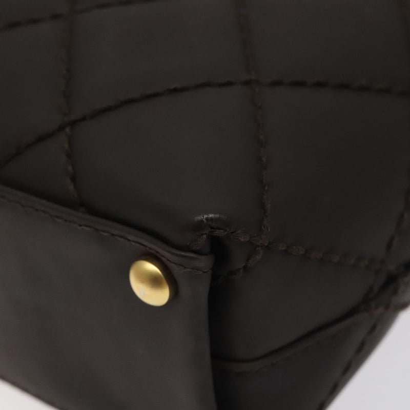 CHANEL Matelasse COCO Mark Tote Bag Leather Dark Brown CC Auth PP439