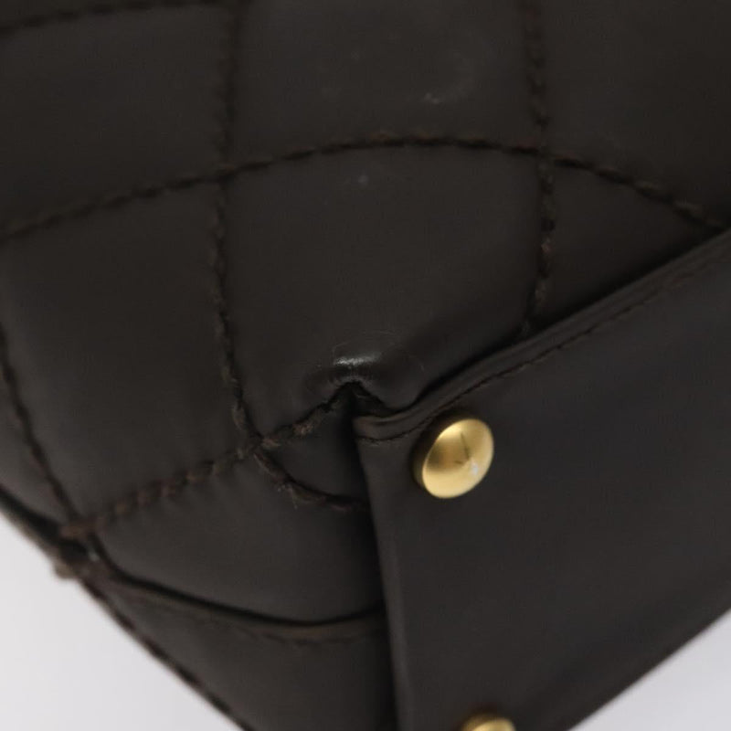 CHANEL Matelasse COCO Mark Tote Bag Leather Dark Brown CC Auth PP439