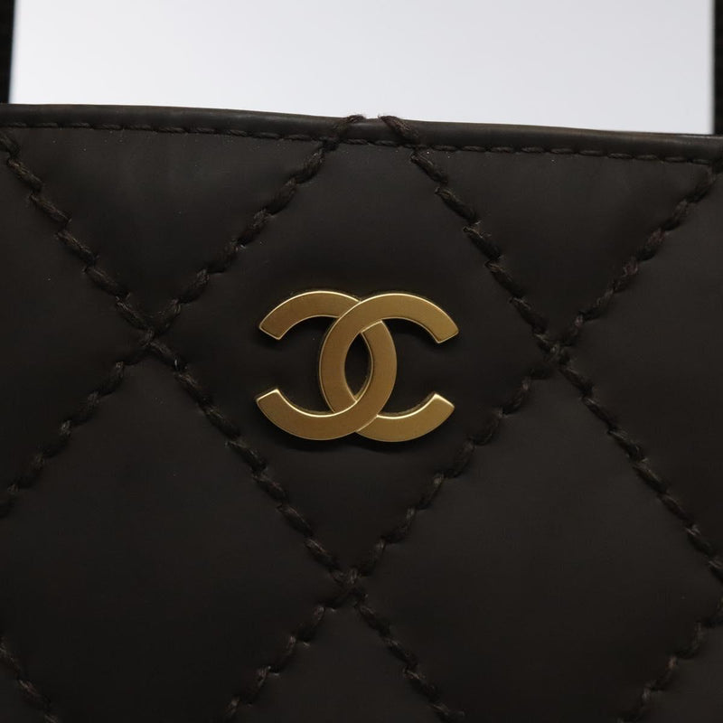 CHANEL Matelasse COCO Mark Tote Bag Leather Dark Brown CC Auth PP439