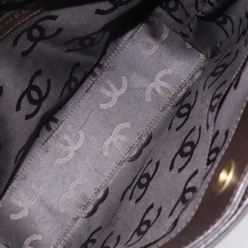 CHANEL Matelasse COCO Mark Tote Bag Leather Dark Brown CC Auth PP439