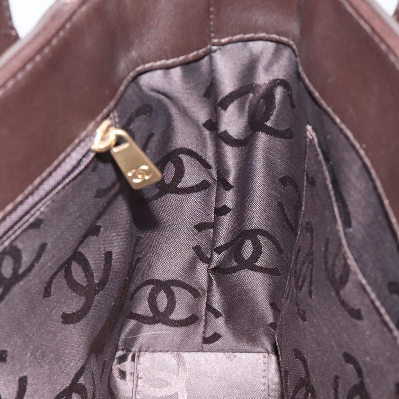CHANEL Matelasse COCO Mark Tote Bag Leather Dark Brown CC Auth PP439