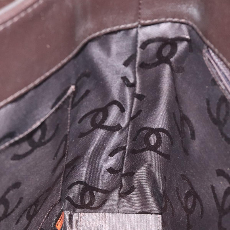 CHANEL Matelasse COCO Mark Tote Bag Leather Dark Brown CC Auth PP439