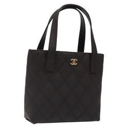 CHANEL Matelasse COCO Mark Tote Bag Leather Dark Brown CC Auth PP439